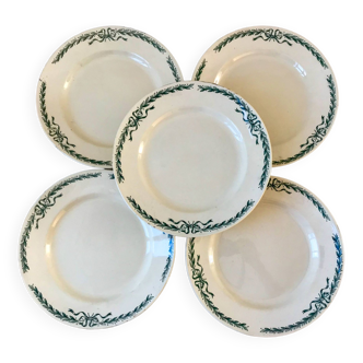 Lot de 5 assiettes plates en Terre de Fer Longchamp modèle Belleville, fin XIXème