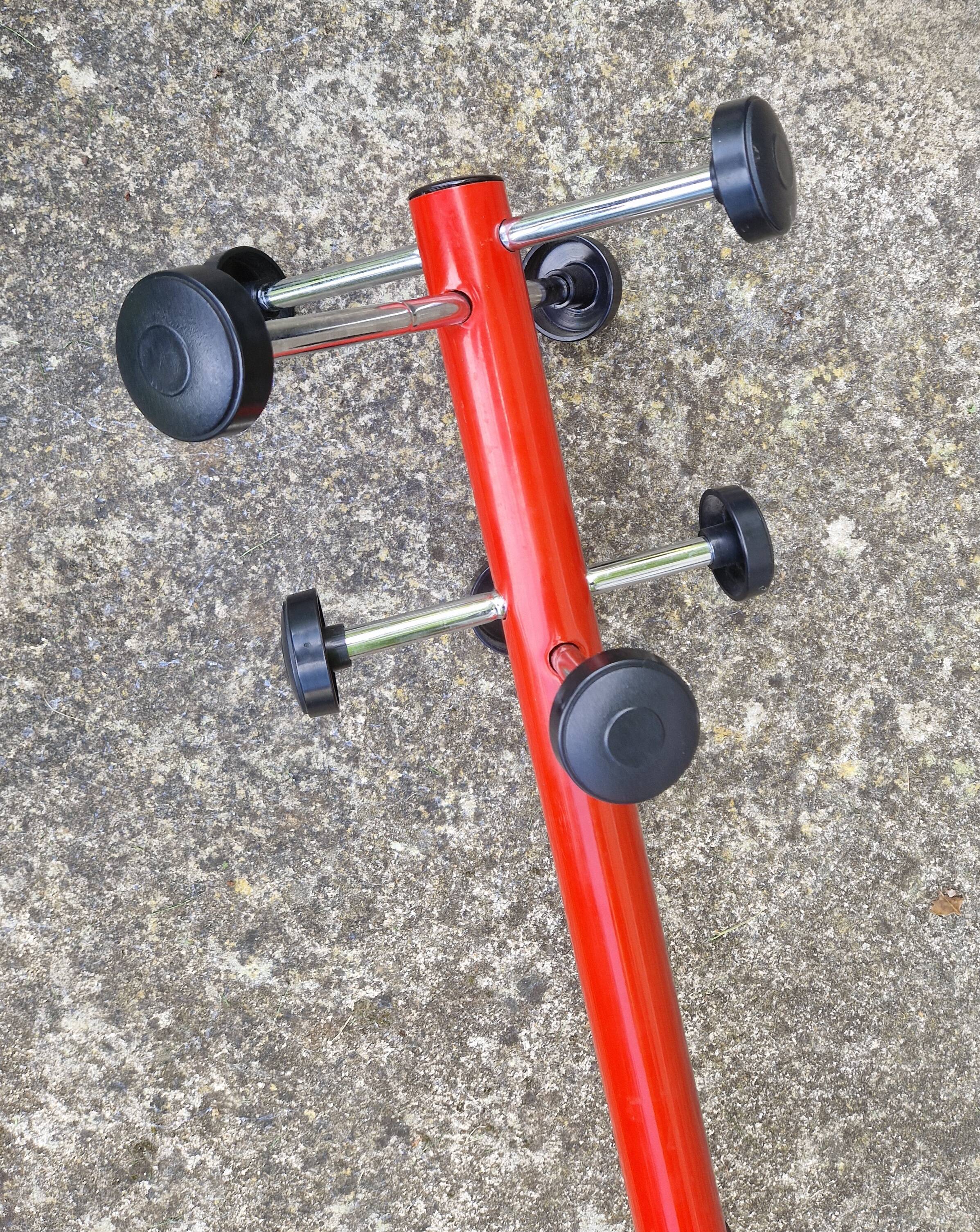 Red metal coat rack, vintage 1980s
