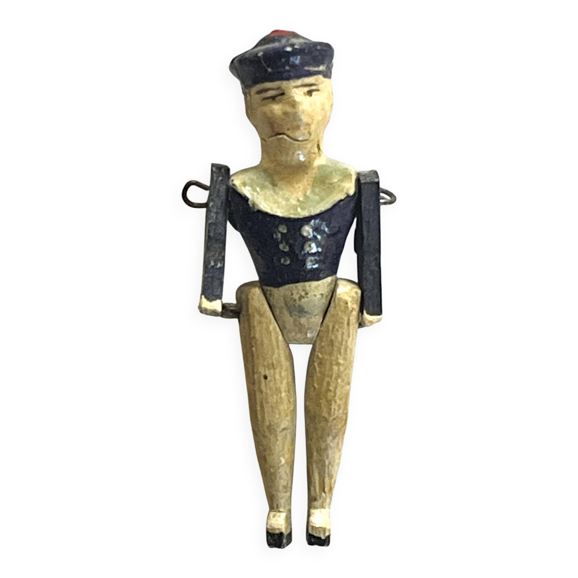Painted wooden character, French brand Radiguet, vintage toy.