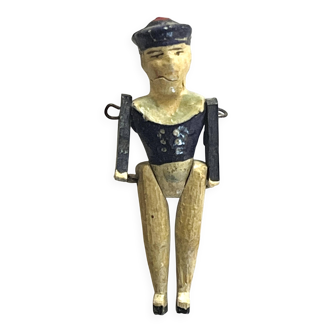 Painted wooden character, French brand Radiguet, vintage toy.