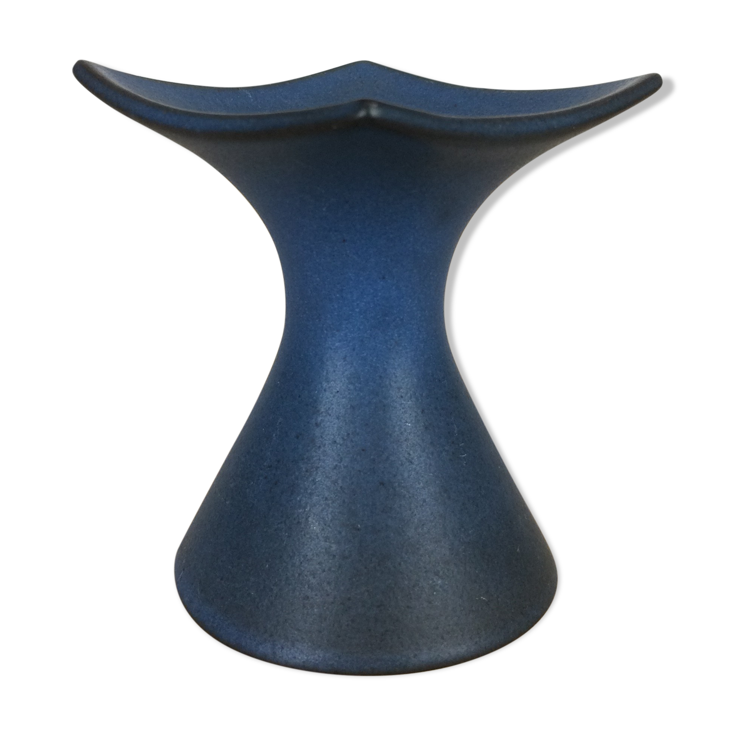 Modernist candle holder in blue ceramic