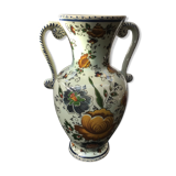 Ancient Delft vase with white ceramics decor vintage flowers