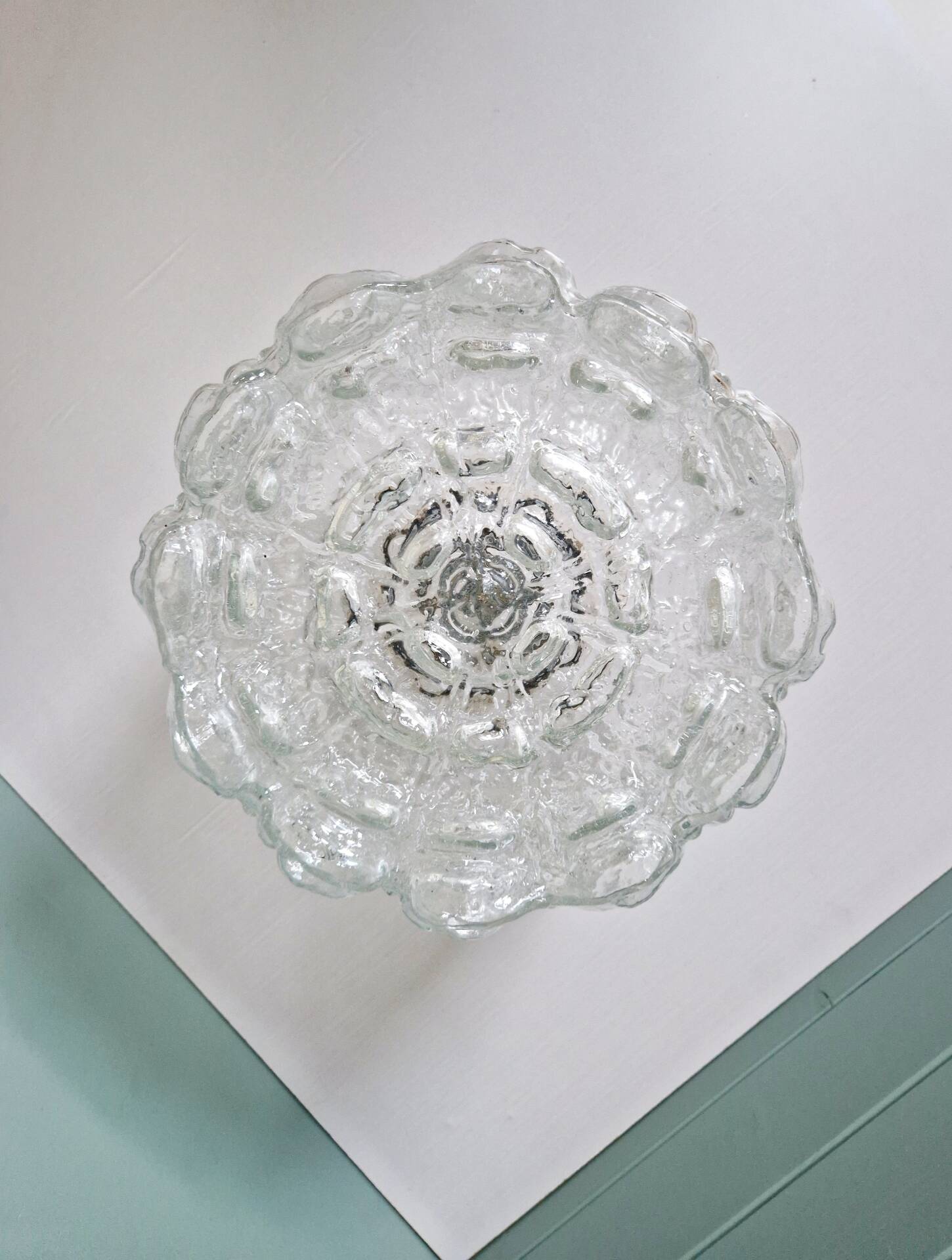 Brass and textured transparent glass ceiling light, Limburg, 1970