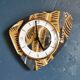 Vintage formica clock asymmetrical silent wall clock "Ochre gray black"