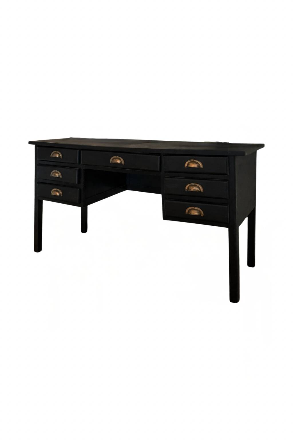 Vintage black matte wooden desk — brass finish handles — beautiful pa
