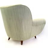 Paire de fauteuils vintage vert clair avec structure en bois, Italie