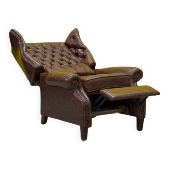 Brown leather Handmade Chesterfield Recliner Armchair
