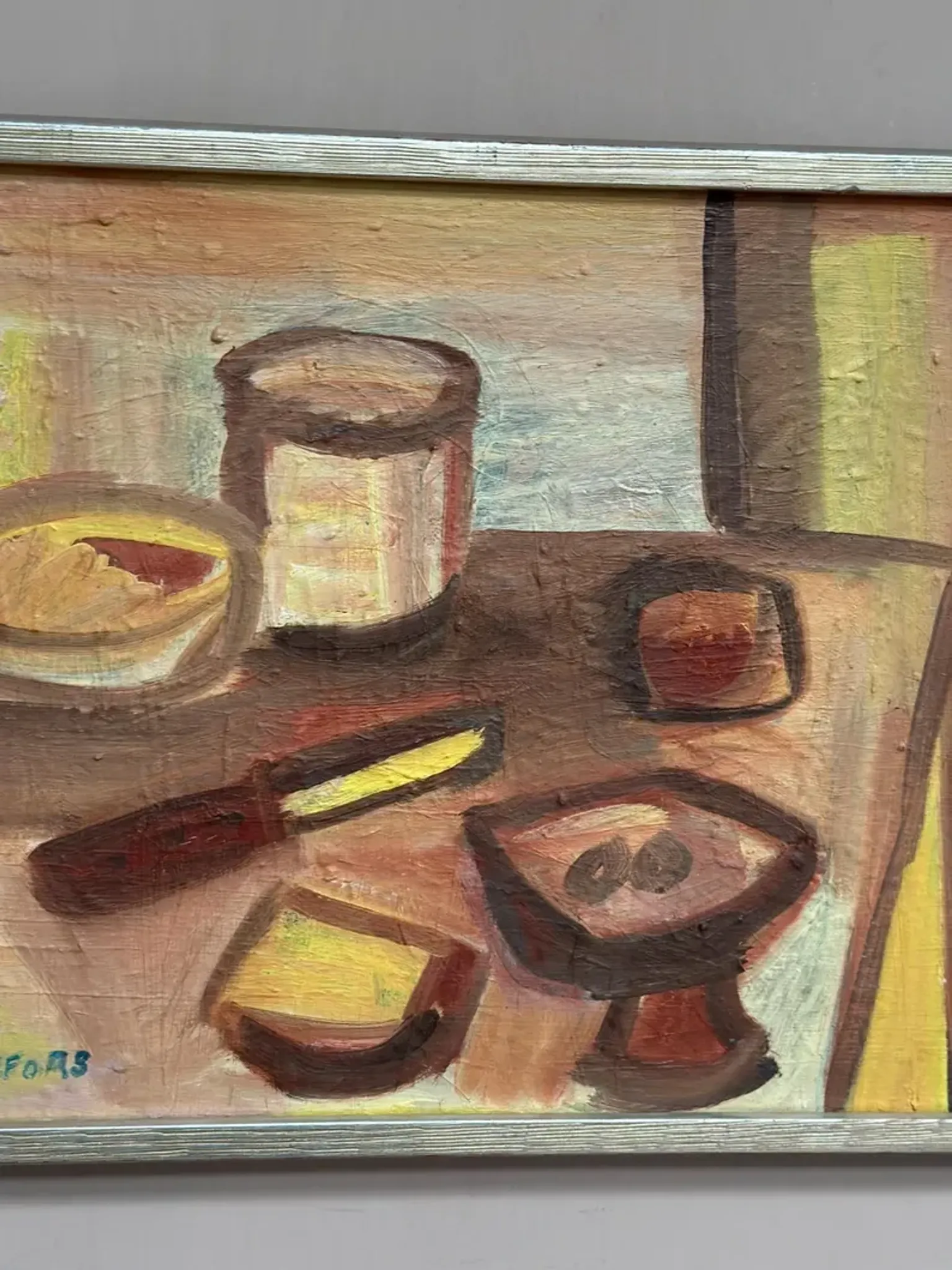 Original Swedish Oil on Canvas – "Breakfast" by Bengt Delefors – Signed "B. Delefors" – Vintage & Framed – 49 × 40 cm (19.3" × 15.7")