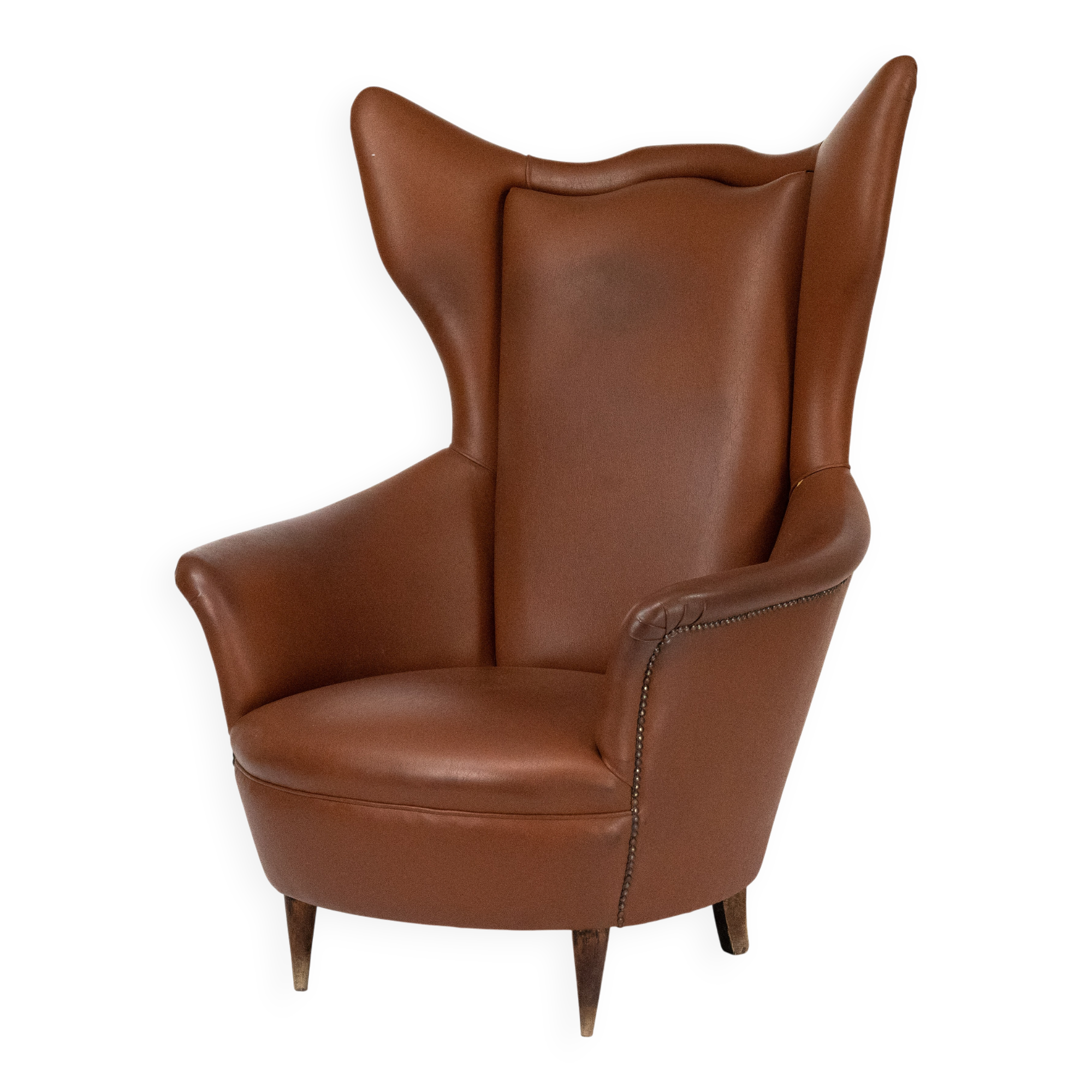 Mid-Century Italian Wingback Armchair in Leatherette, 1950s