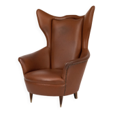 Fauteuil à oreilles italien style Mid-Century en similicuir, années 1950