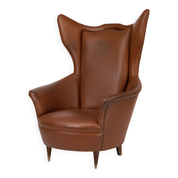 Fauteuil à oreilles italien style Mid-Century en similicuir, années 1950