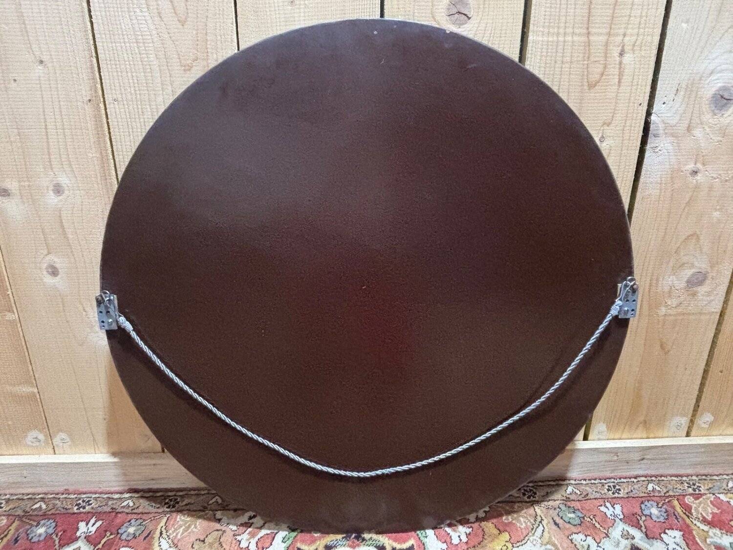 Round Art Deco mirror – Bevelled glass & chrome clips – 1930s