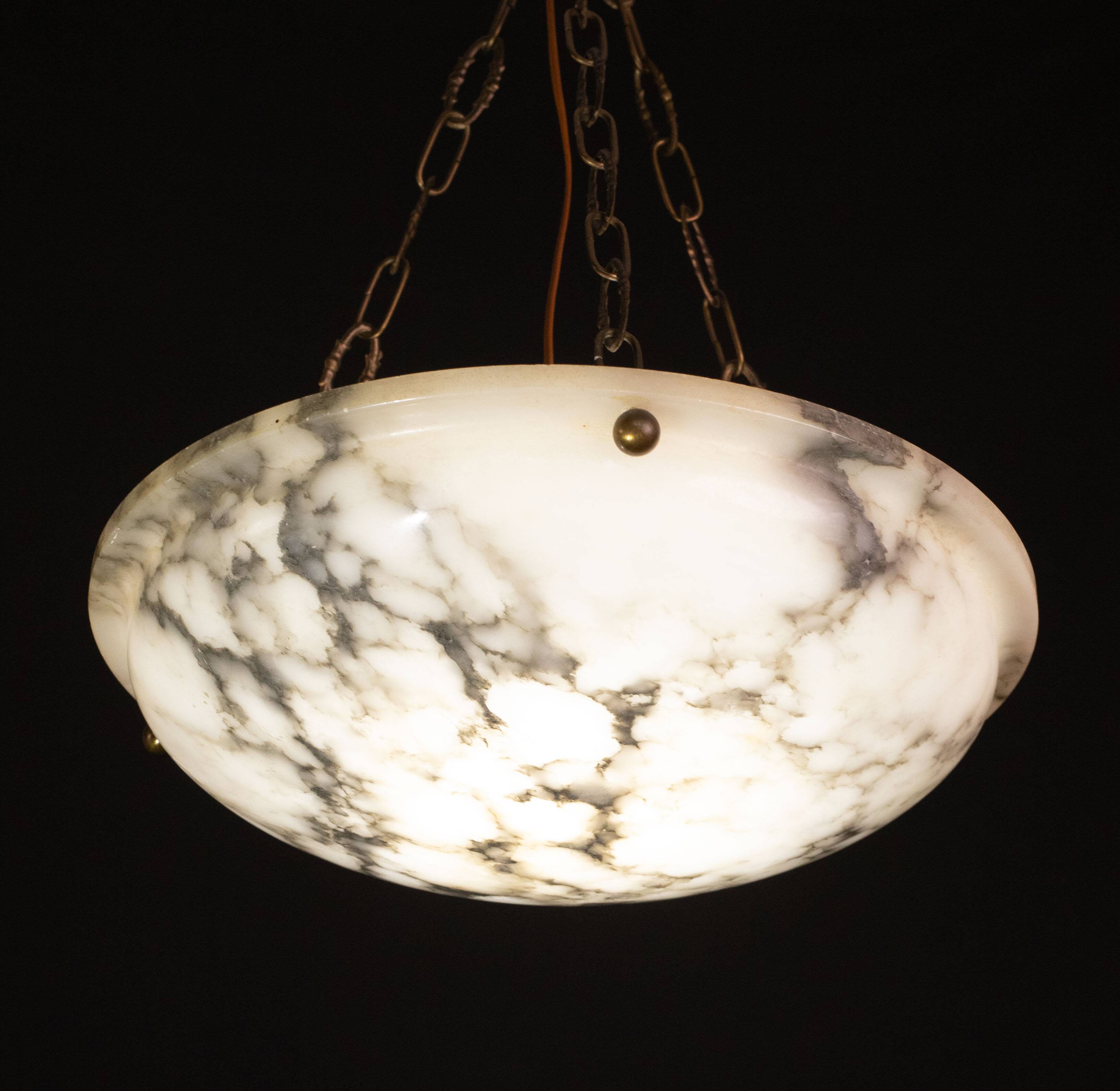 Art Deco White Albaster Chandelier, 1950s