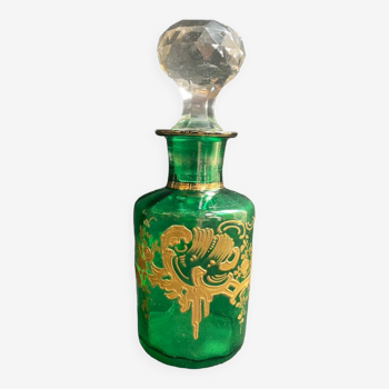 Flacon à parfum verre vert et doré - XIXème