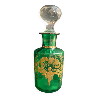 Flacon à parfum verre vert et doré - XIXème