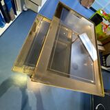 70's brass and glass roller service - 3 levels - expandable middle shelf