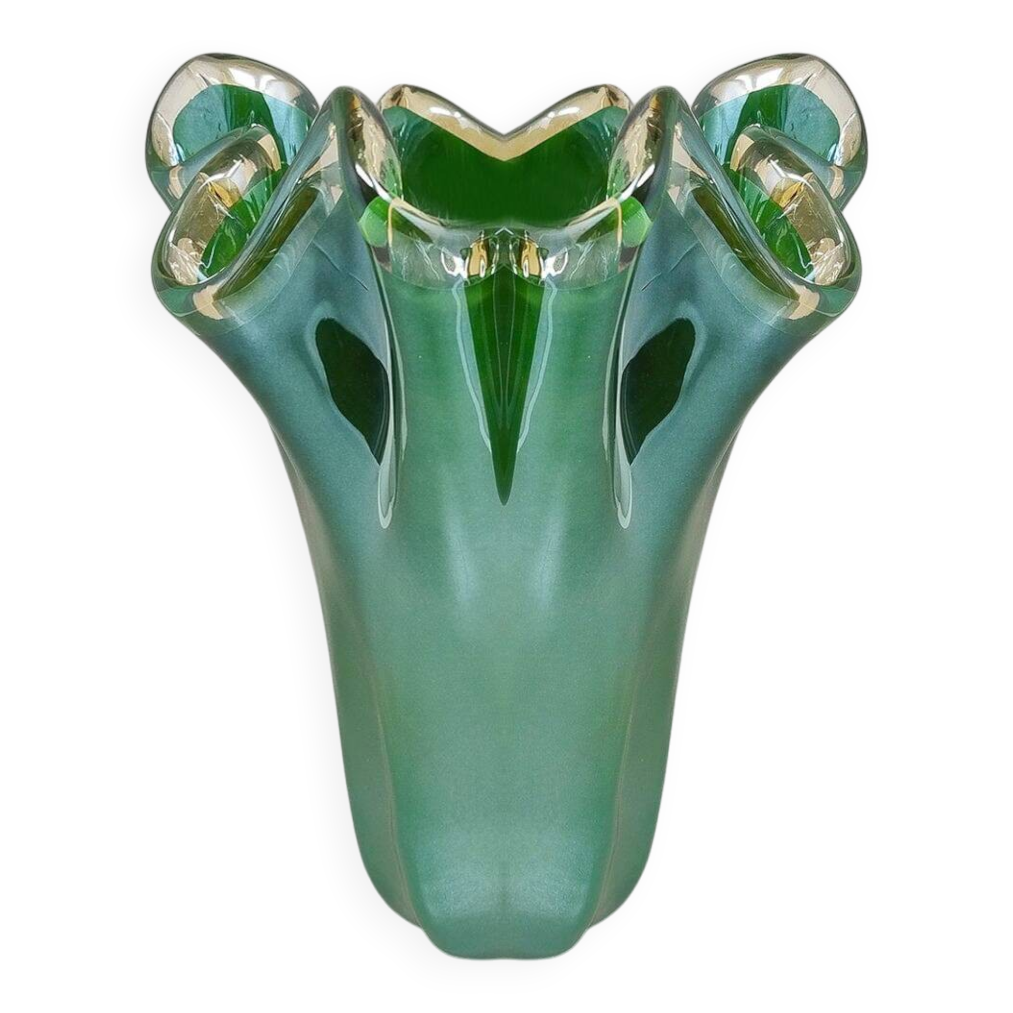 1970s Exquisite "Fazzoletto" Murano Glass Vase by Dogi. Made in Italy