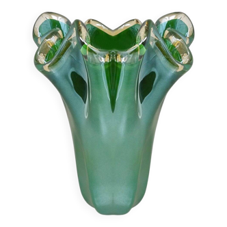 1970s Exquisite "Fazzoletto" Murano Glass Vase by Dogi. Made in Italy