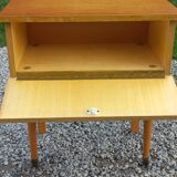 Vintage 1950s bedside table in blond oak with conical legs