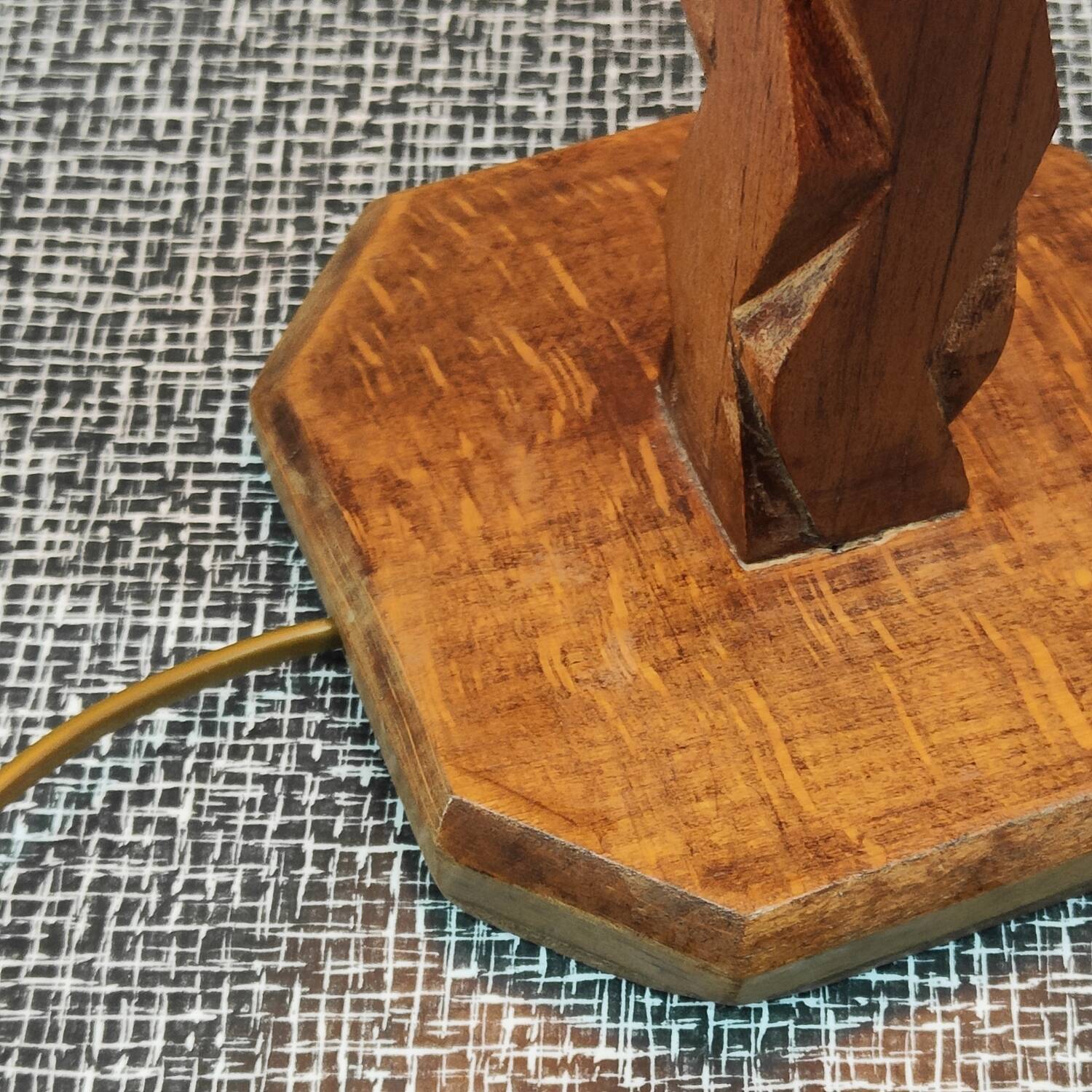 Brutalist carved wooden lamp 1950