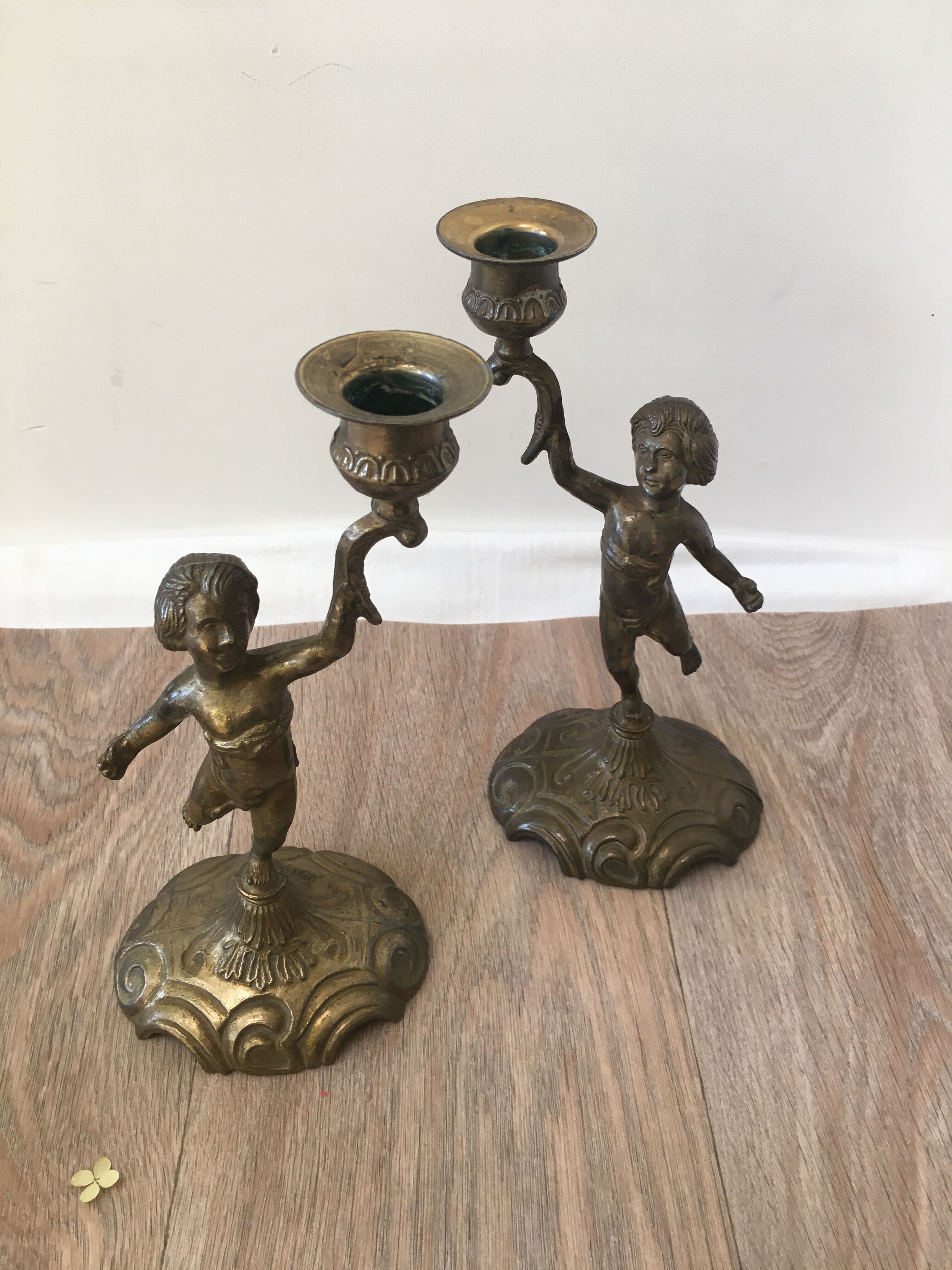 Pair of brass candle holders