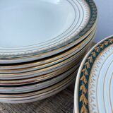 Plates for 14 people Céranord Saint Amand green and golden including hollows and plates