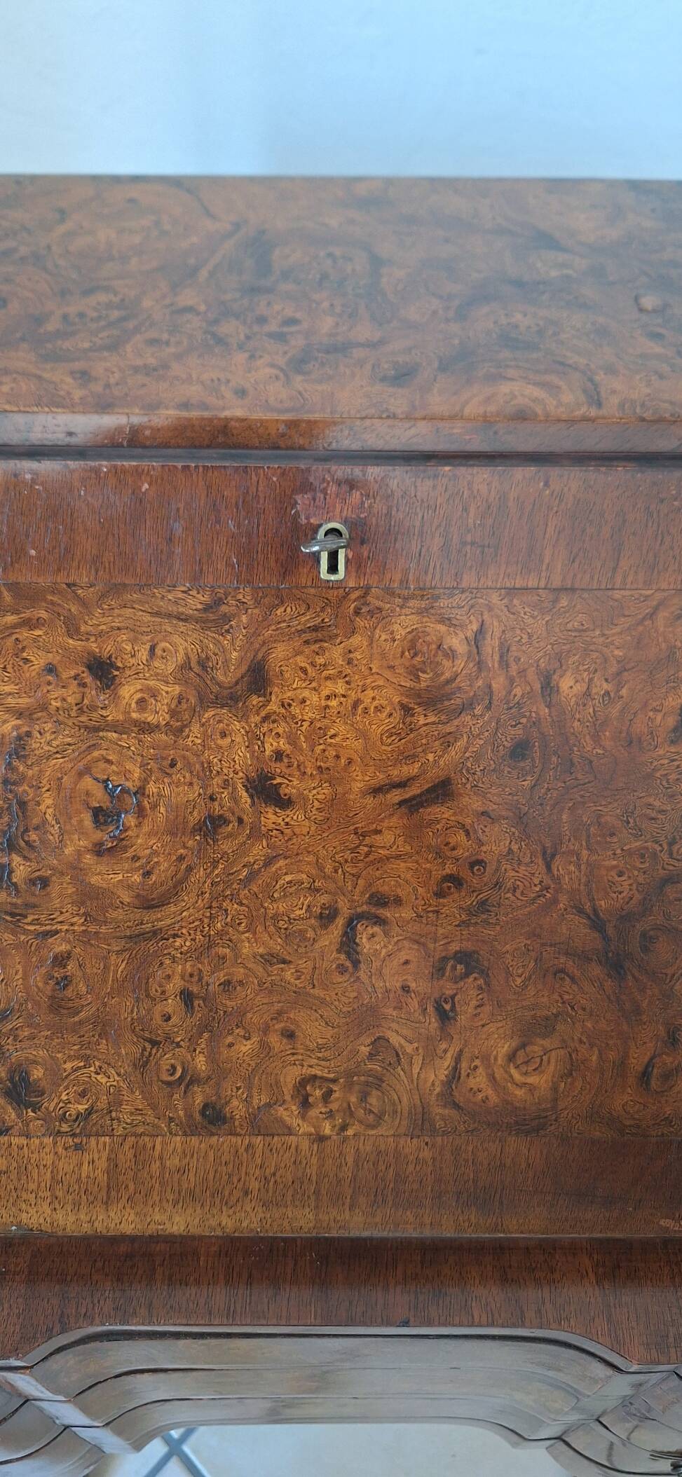 1930's Queen Anne walnut veneer secretary – slanted drop-down desk –