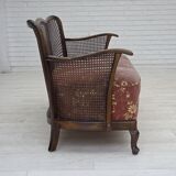 1950s, Danish 3-seater sofa, salmon/pink velour, furniture mesh.