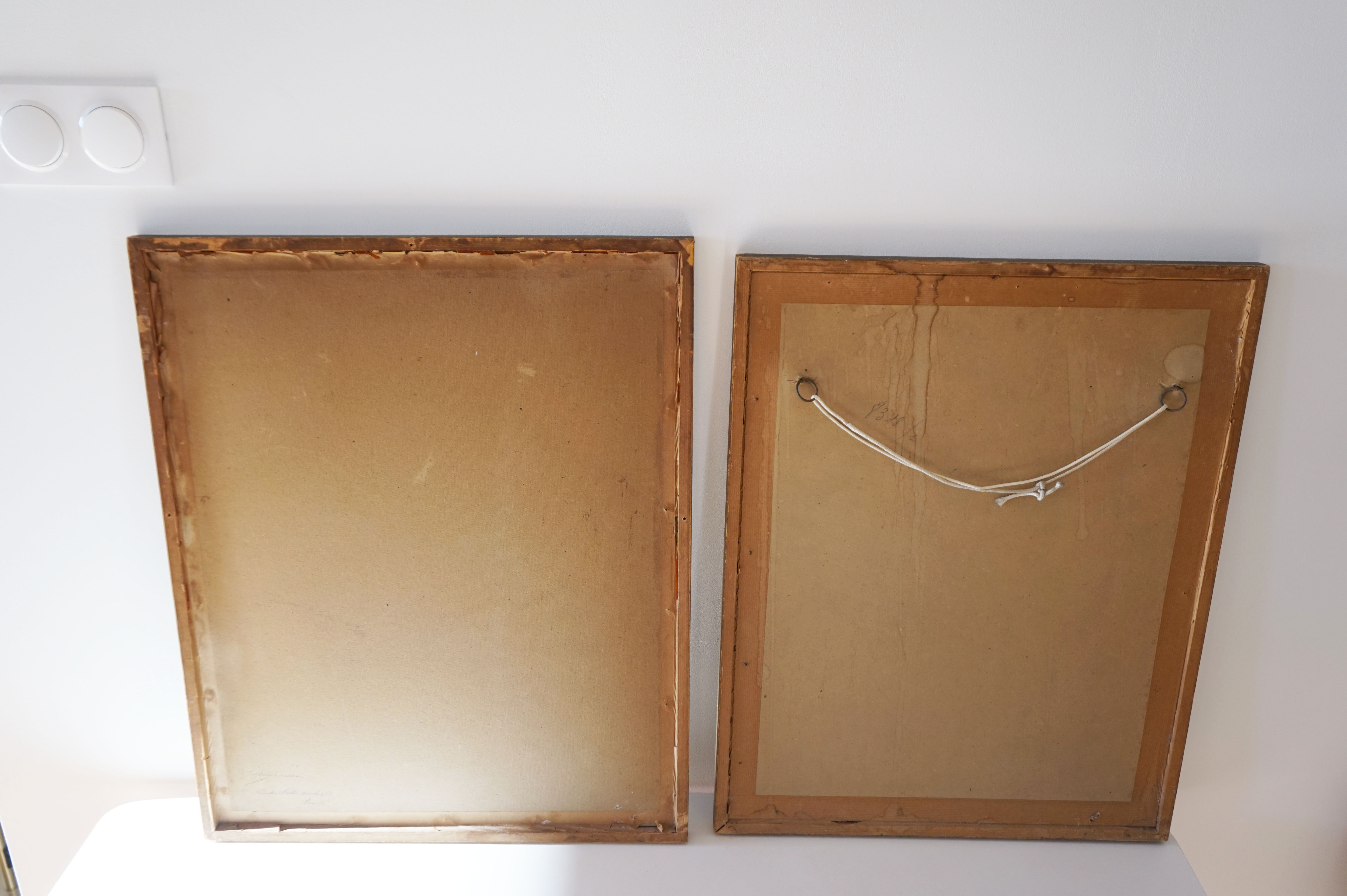 Pair of vintage paintings 1950 frame gilded wood