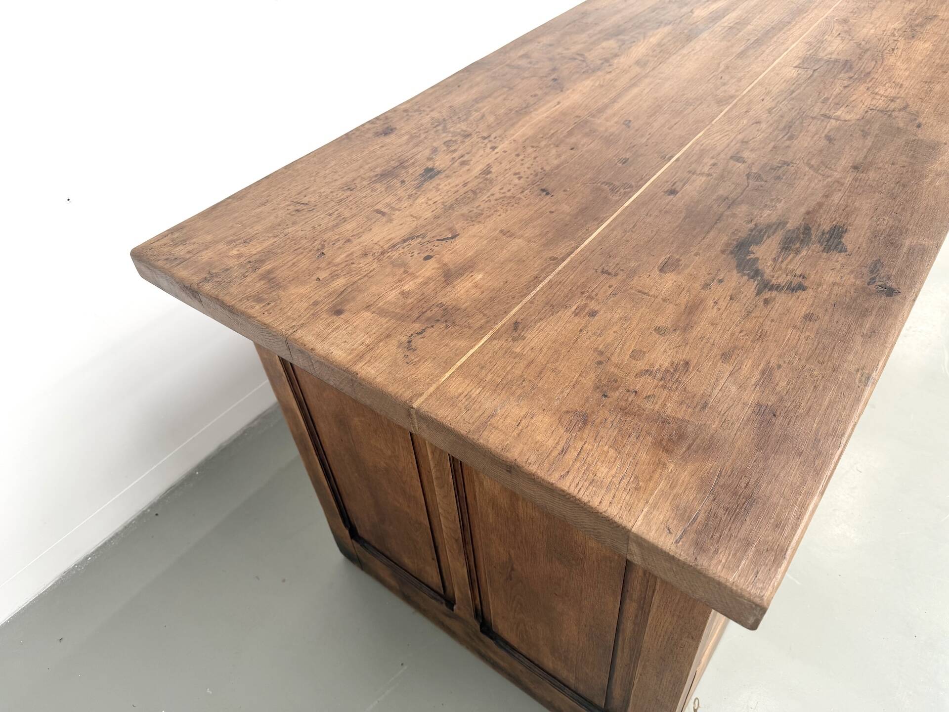 Solid oak trade counter, six drawers, France, circa 1920.
