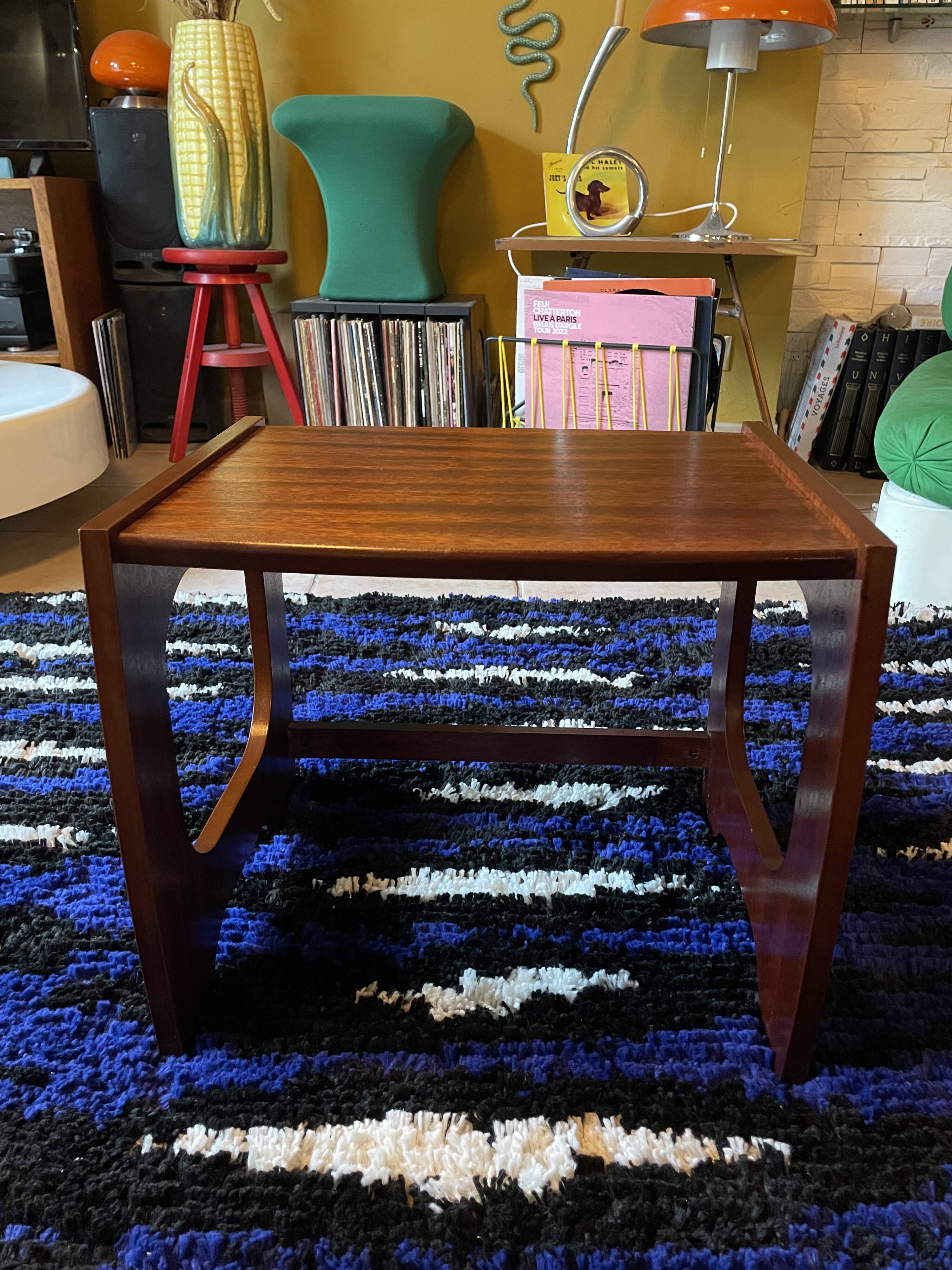 Set of three nesting coffee tables, 1970, dark wood.