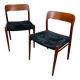 A beautiful pair of modern Scandinavian dining chairs in teak, model 75 by Niels Otto Møller.