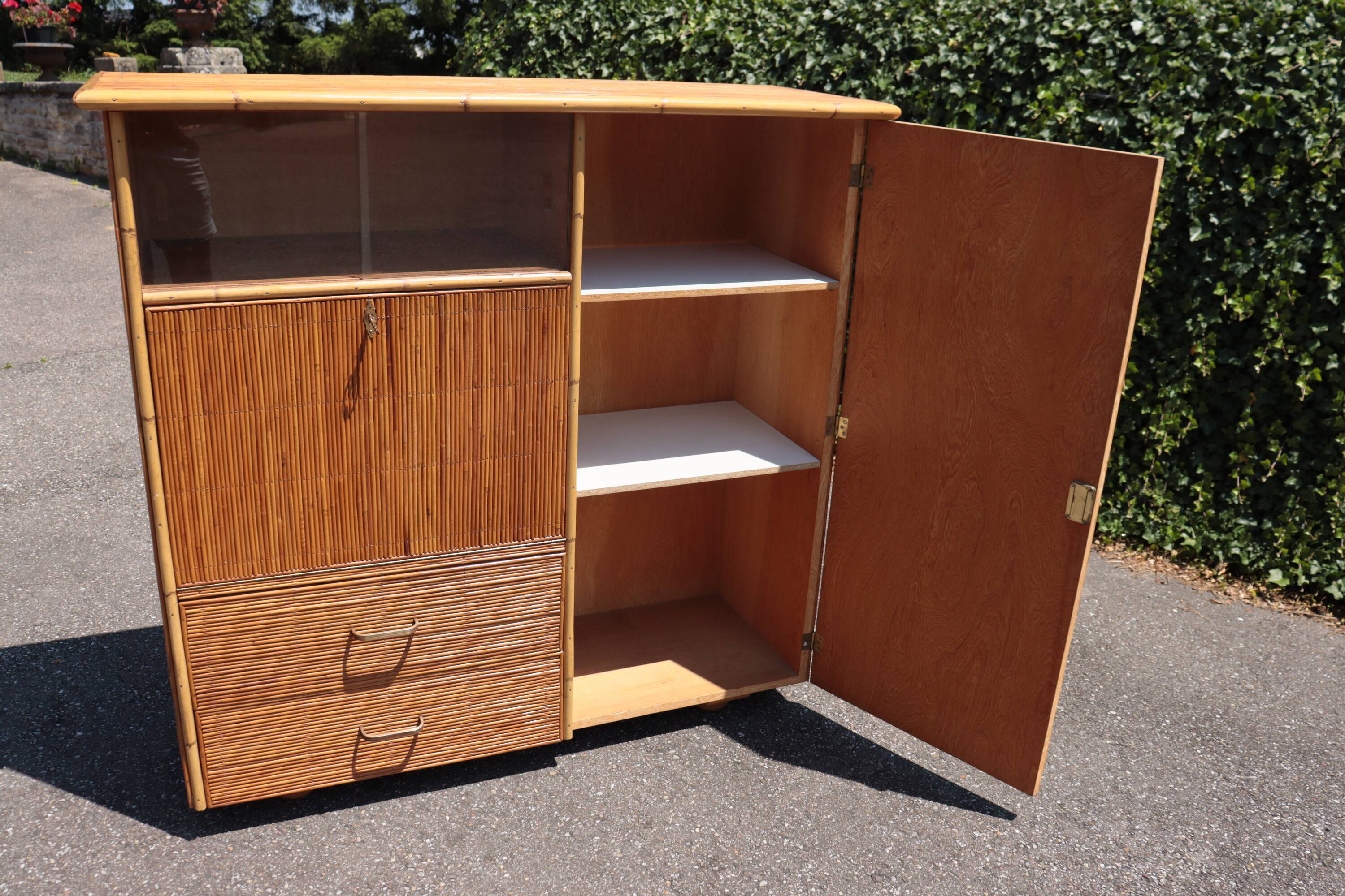 Rattan wardrobe/secretary Audoux & Minnet  style 1950