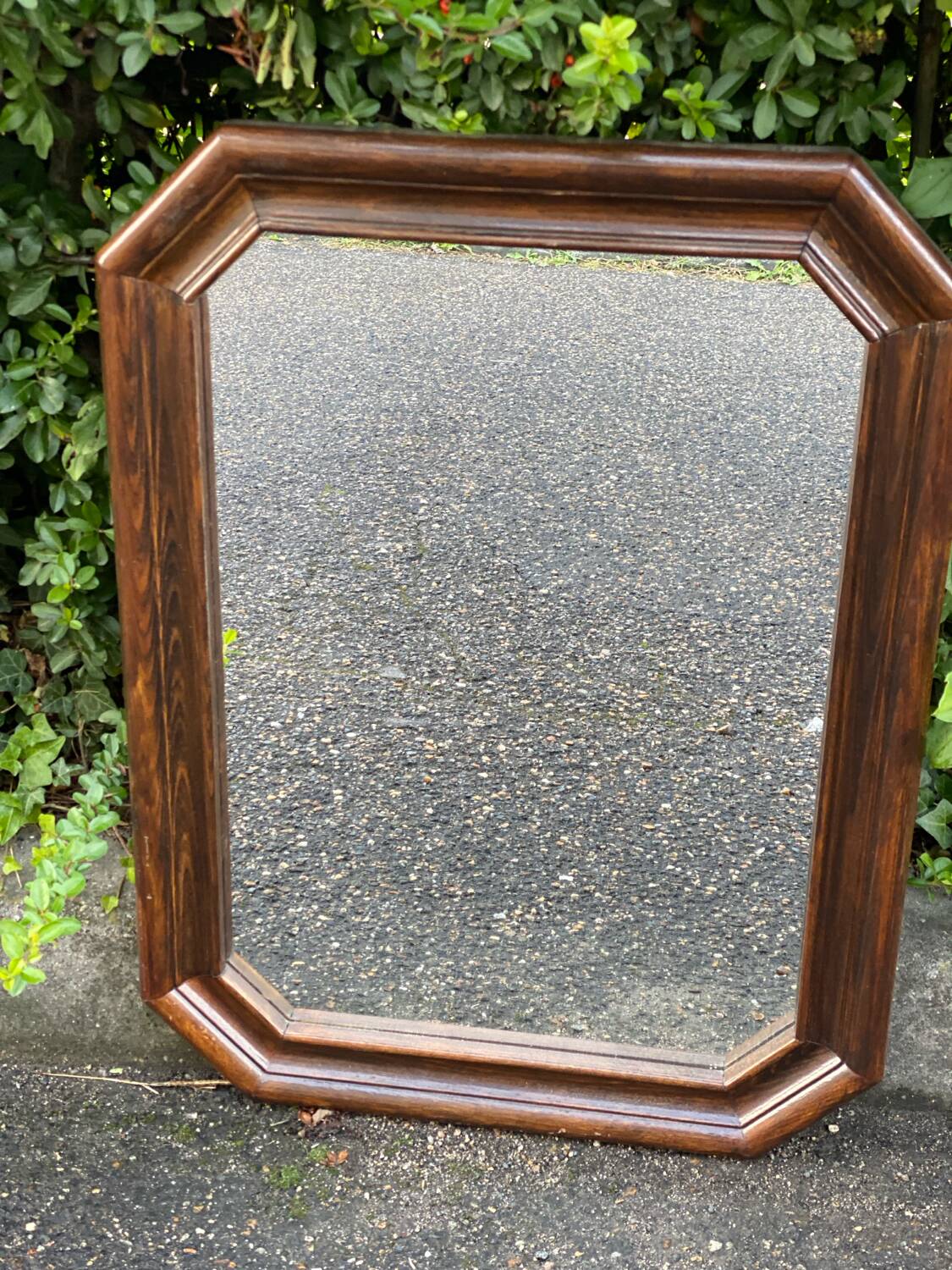 Vintage octagonal mirror in solid wood
