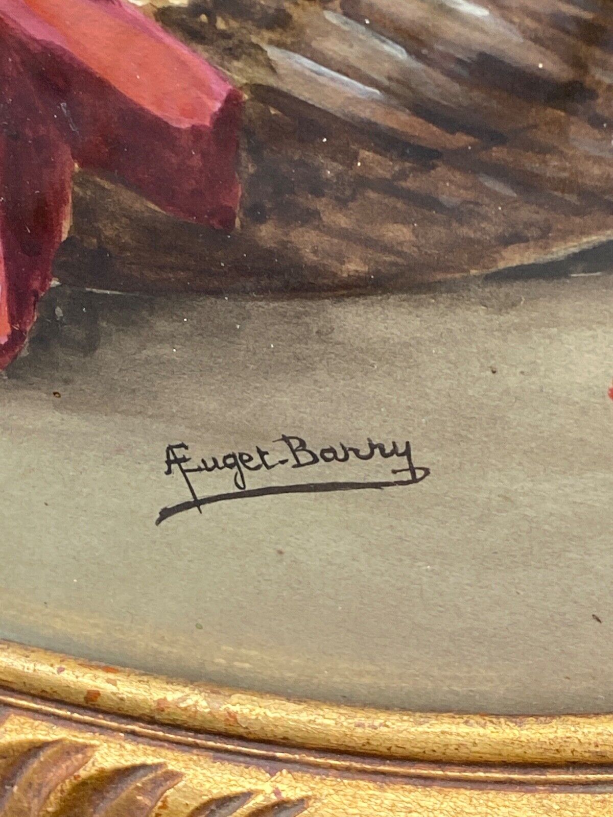 Aquarelle sur papier par A.Euget Barry bouquet de fleurs cadre dore