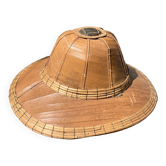Chapeau colonial bambou années 70 décoration murale
