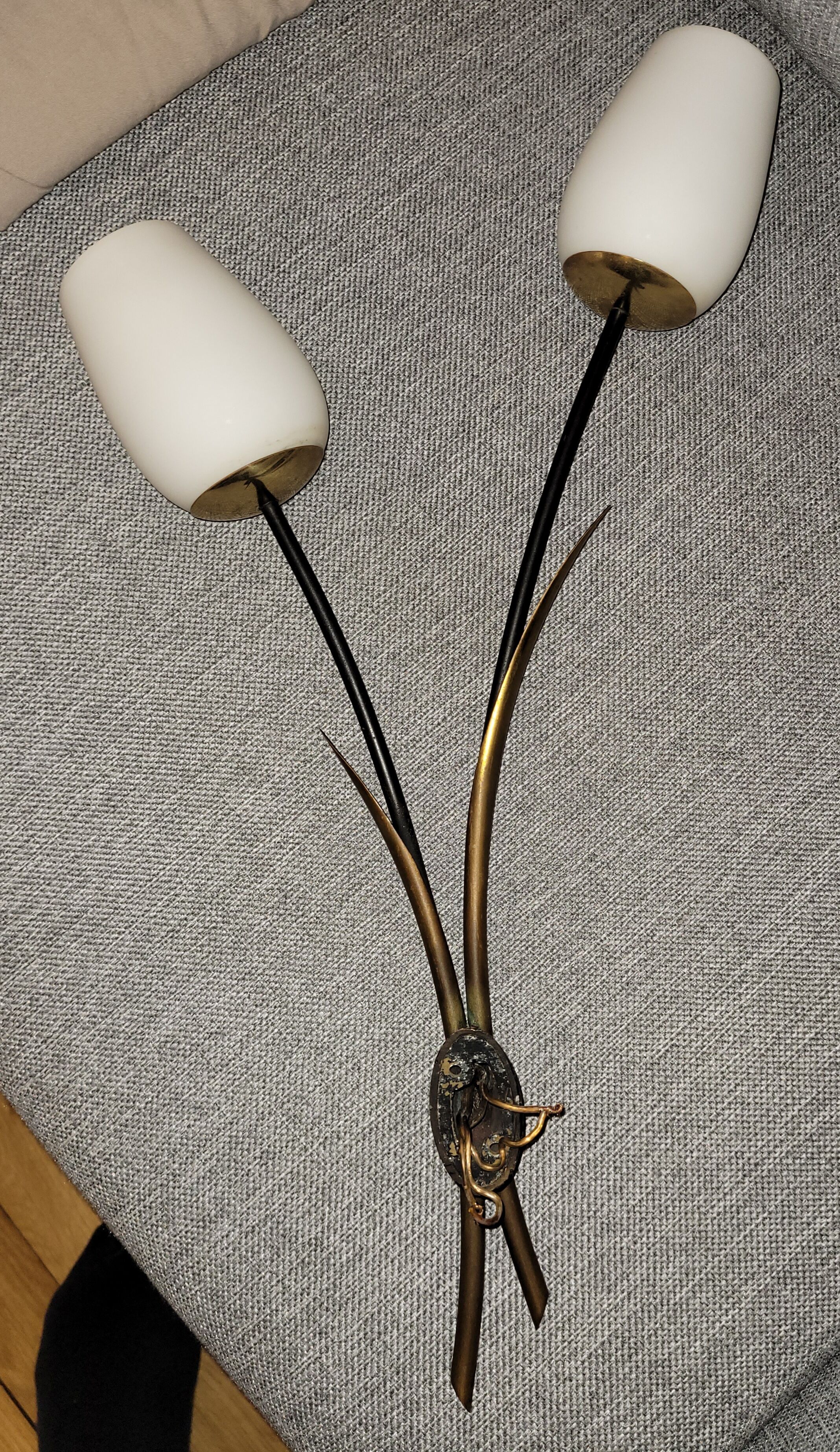 Paire appliques vintage Lunel roseaux 1960