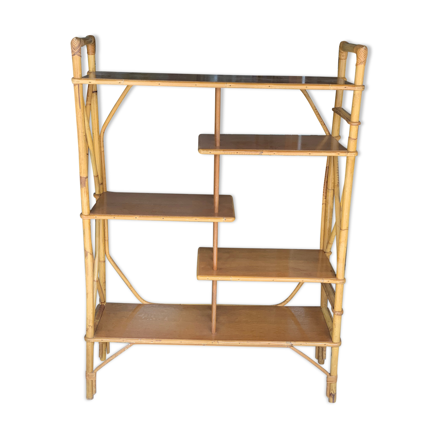 Large rattan standing shelf old