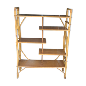 Large rattan standing shelf old