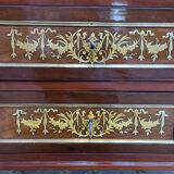 Louis XVI style chest of drawers in mahogany and amaranth