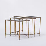 Set of Three Hollywood Regency Brass an Glass Nesting Tables Maison Jansen Style