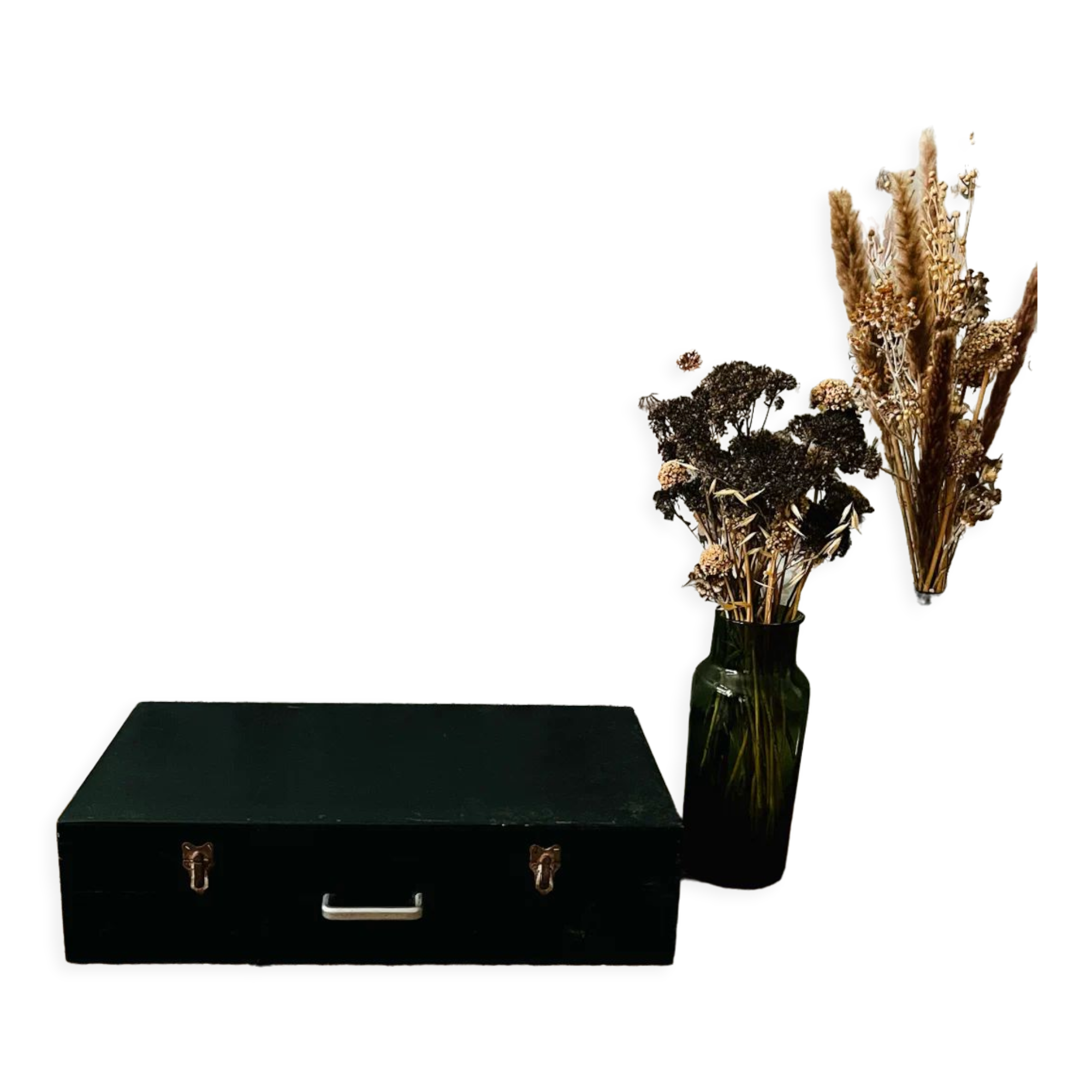 Vintage painter's chest in dark green wood