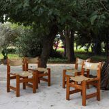 4 chairs in elm and leather Maison Regain