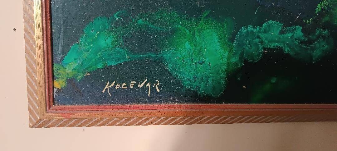 Abstract painting - gold leaf and enamel - Enzo Kocevar 1970s