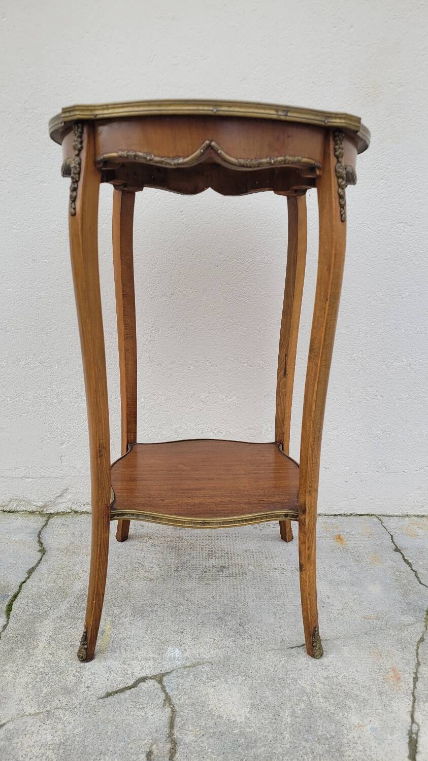 Selette pedestal side table Louis XV style with decorated marquetry and rosewood - 1900s