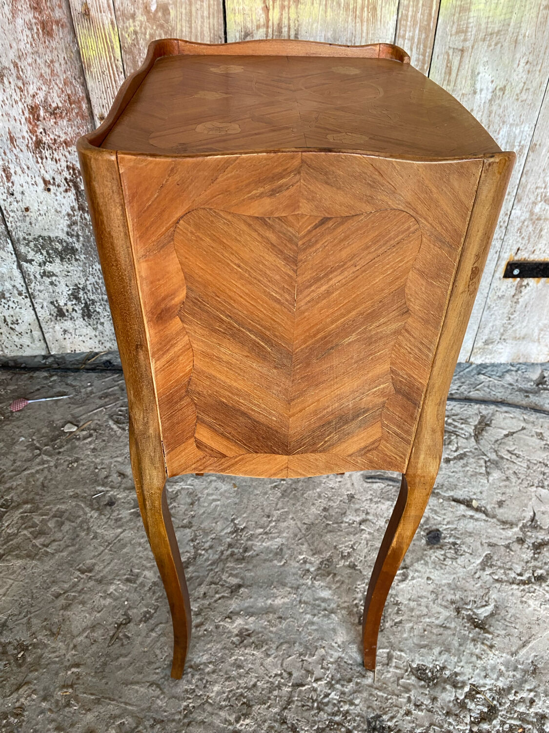 Antique Nightstand Louis XV Style Inlay Wood 3 Drawers Wine