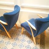 Pair of chairs Scandinavian wing stripes cocktail years 50 Blue