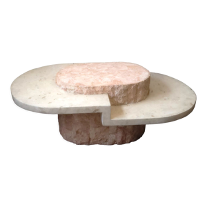 Table basse ovale en pierre plaque
