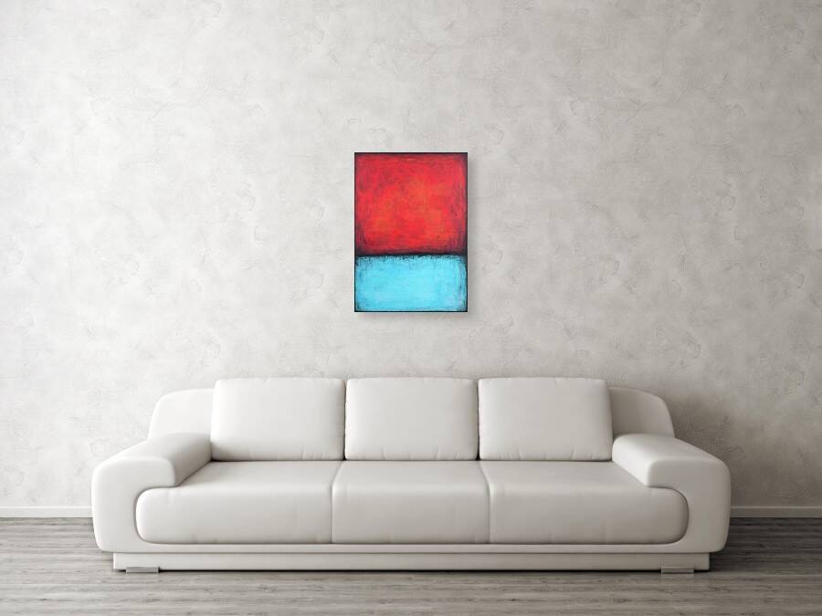 Red and Blue original minimalist abstract modern painting on stretched canv