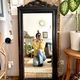 Large antique wooden mirror with sculpted pediment in boho style 118x57cm
